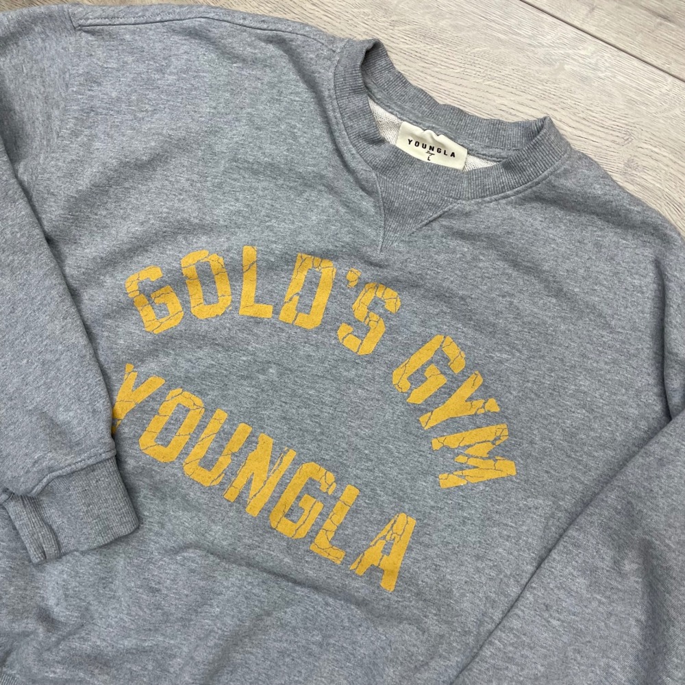 YoungLA Gold's Gym Sweatshirt Men Large Gray Graphic Pullover Crewneck 5108